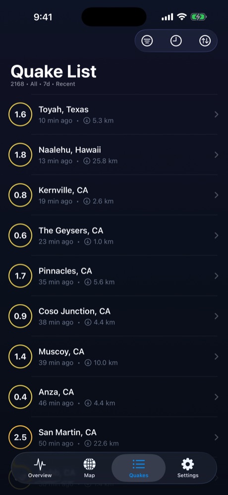 Rumble list of recent earthquakes with magnitude, place, and depth